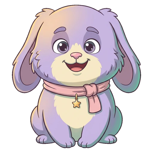 Juno, a lavender floppy-eared bunny in a pink scarf