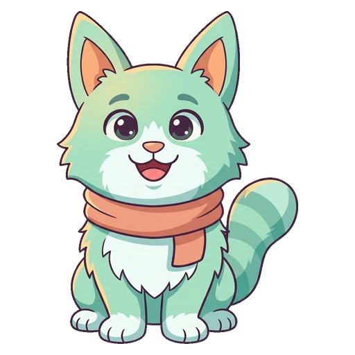 Pip, a mint-green cat in a peach scarf